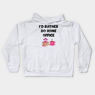 I'd rather do home office days. This cutie runs on pancakes and coffee. Funny quote. Powered by caffeine. Cute Kawaii pancake pile and espresso cup cartoon. Quarantine days. Kids Hoodie